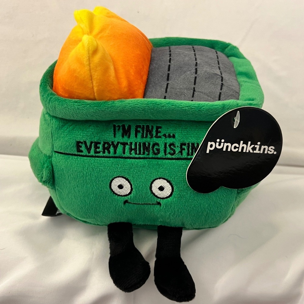 Punchkins Dumpster Fire Plush Im Fine Everything Is Fine Green Weighted Toy NEW